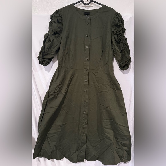 Who What Wear Green Ruched A-Line Dress - Picture 6 of 9